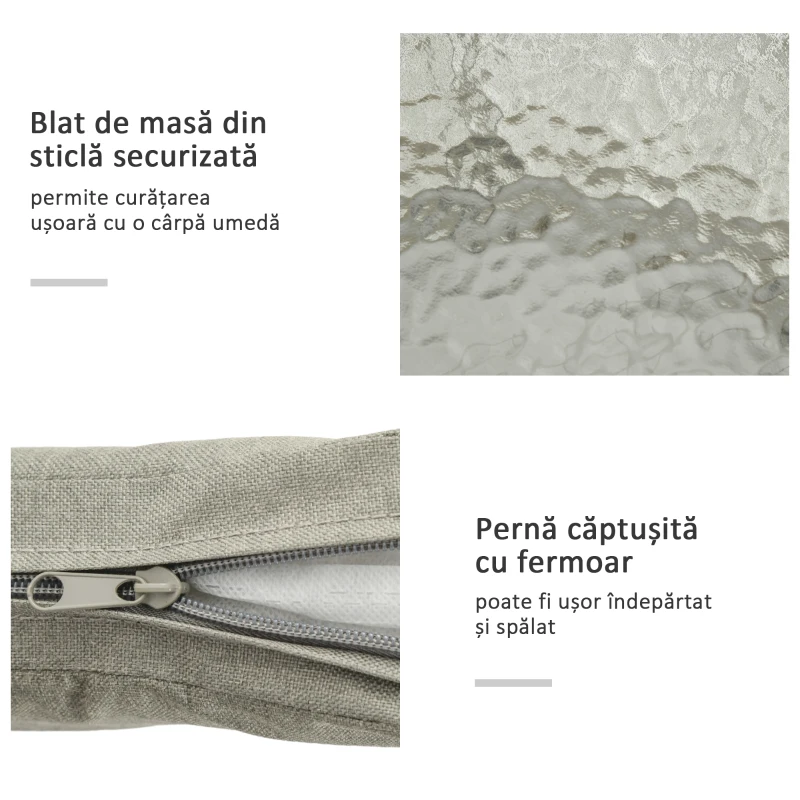 Outsunny Set de Exterior cu Măsuță din Sticlă și 2 Scaune de Grădină din Ratan Stil Boho, Cafea