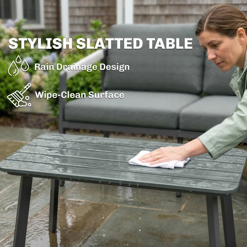 Outsunny Aluminium Garden Furniture Set, 4 Seater Outdoor Patio Furniture with Loveseat, 2 Armchairs, Slatted Table