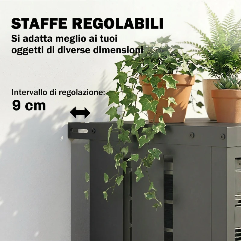 Outsunny Copertura per Condizionatore Esterno, in Acciaio Zincato, Recinzione con Doghe per Giardino, Grigio Scuro