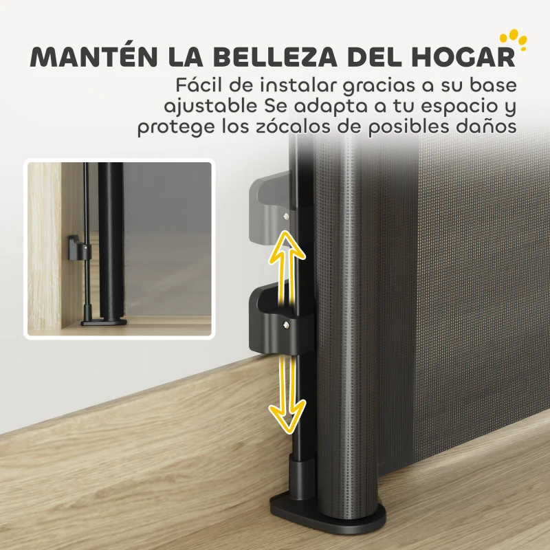PawHut Barrera para Perros Retráctil 0-140 cm Barrera de Seguridad con Interruptor de Cierr para Puertas y Escaleras Negro