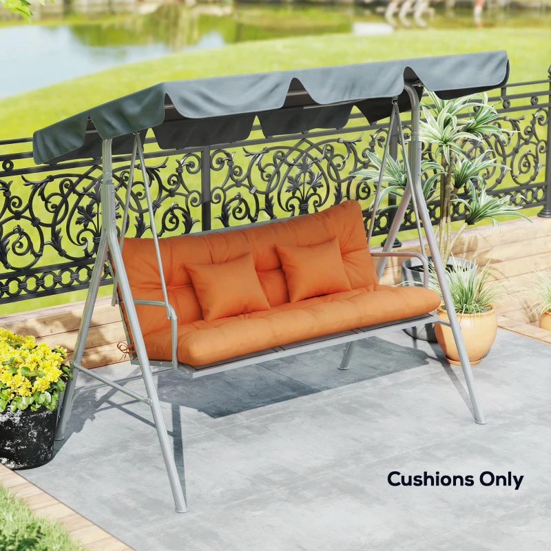Outsunny Outdoor Seat Cushions Back Cushion with 2 Pillows, Water Repellent Seat Pads for 3-Seater Chair, Orange