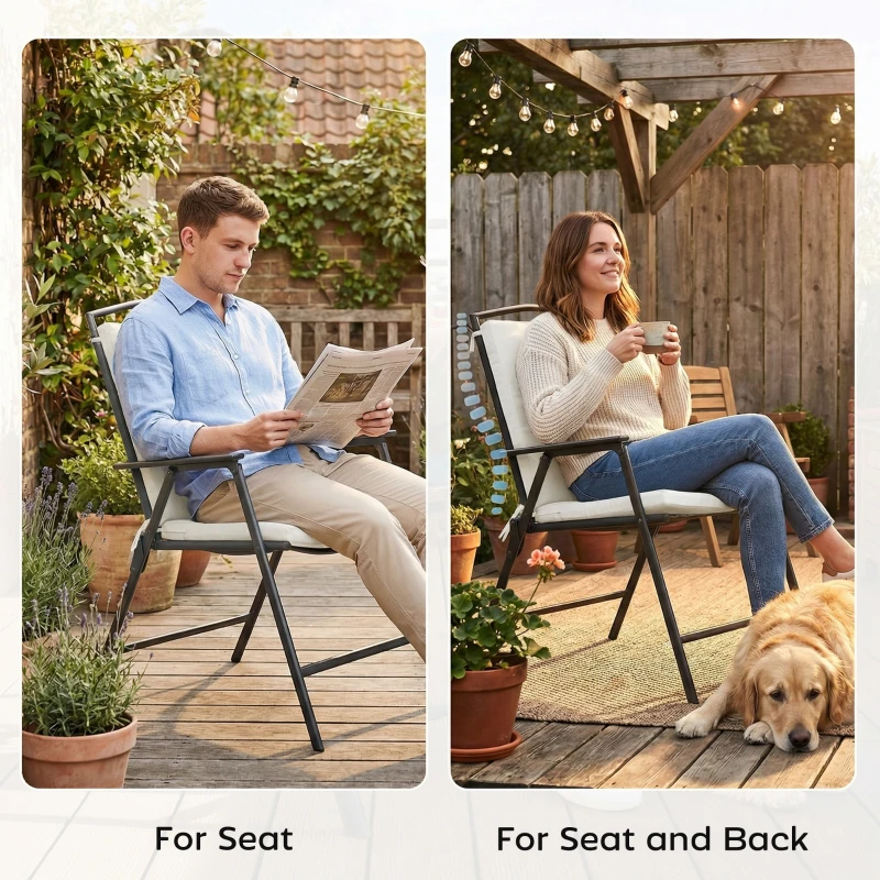 Outsunny Outdoor Seat Cushions Set of 2 with Ties, Waterproof Garden Seat Pads, Cream White