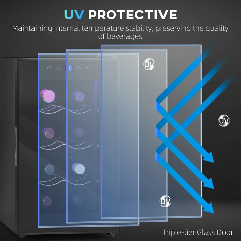 HOMCOM Wijnkoeler voor 8 flessen, 21L, thermo-elektrisch, verstelbare rekken, LED-verlichting, zwart
