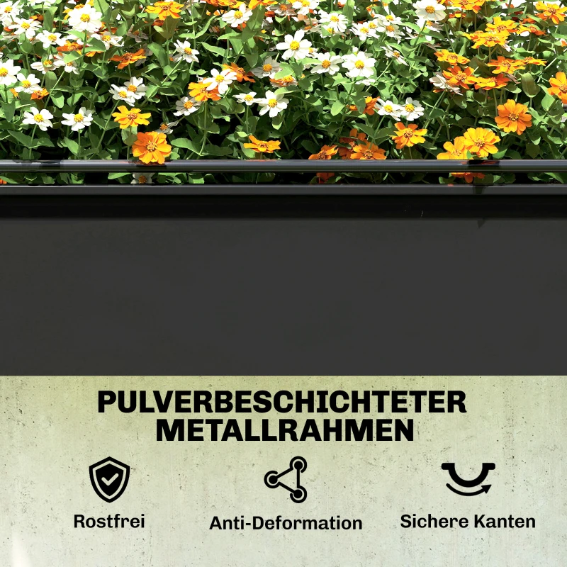 Outsunny Hochbeet mit Gewächshaus-Aufsatz Pflanzkasten mit aufklappbar Abdeckung Rollbar Reißverschlusstür Abflussloch Schwarz