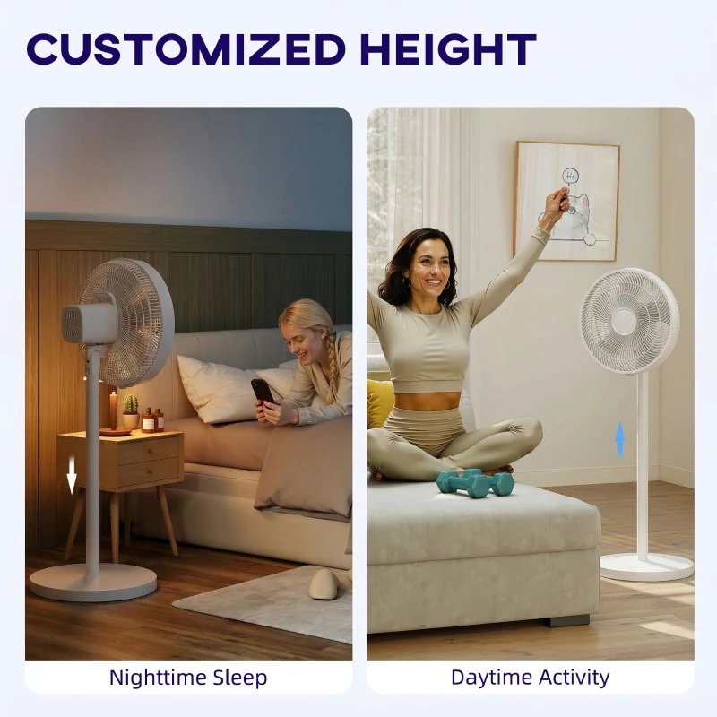 HOMCOM 40 cm Standing Fan, Cooling Floor Fan with 80° Oscillating, Adjustable Tilt and Height, 4 Speed, Remote Control, White