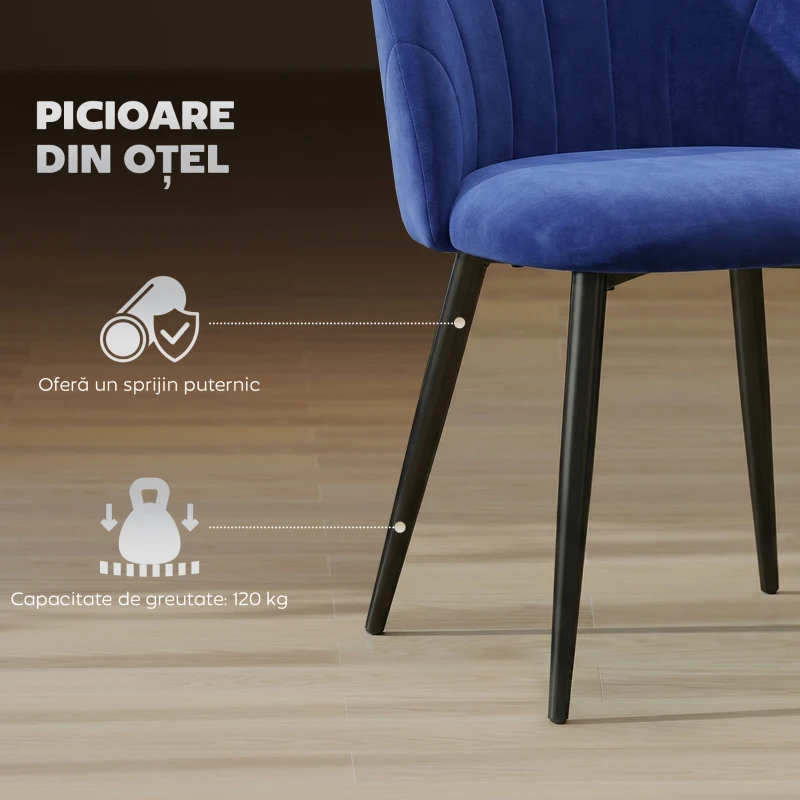 HOMCOM,Scaun de Sufragerie,stil scandinav,Catifea, oțel,52cm x 55cm x 79cm,Albastru