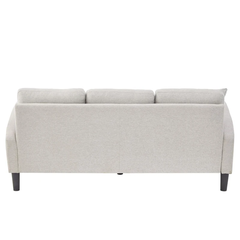 Divano angolare a forma di L con chaise longue, rivestimento in cotone-lino, cuscini inclusi, 166x118x77 cm, Grigio e bianco