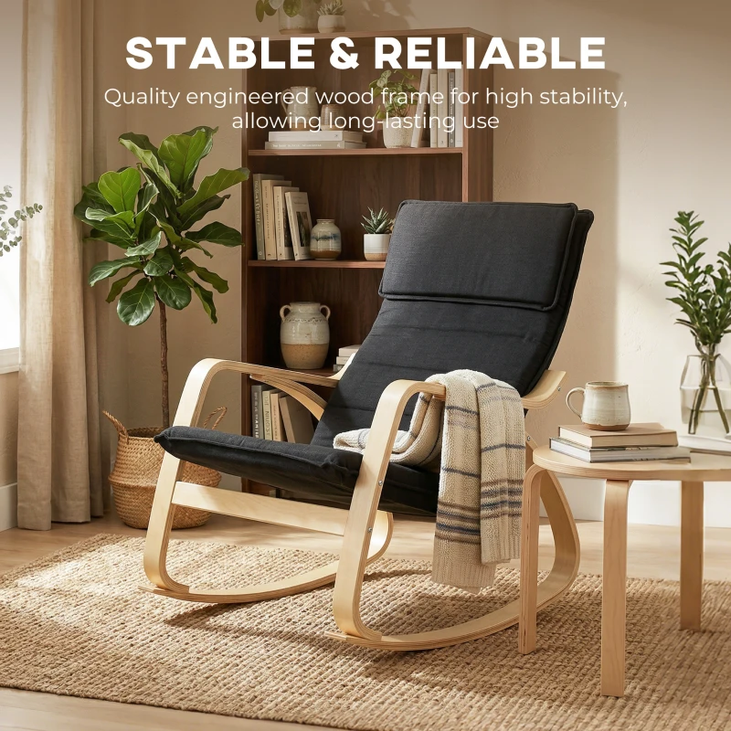 HOMCOM Lounge Chair, Comfortable Relax Rocking Chair with Headrest, 67W x 92D x 89H cm, Black