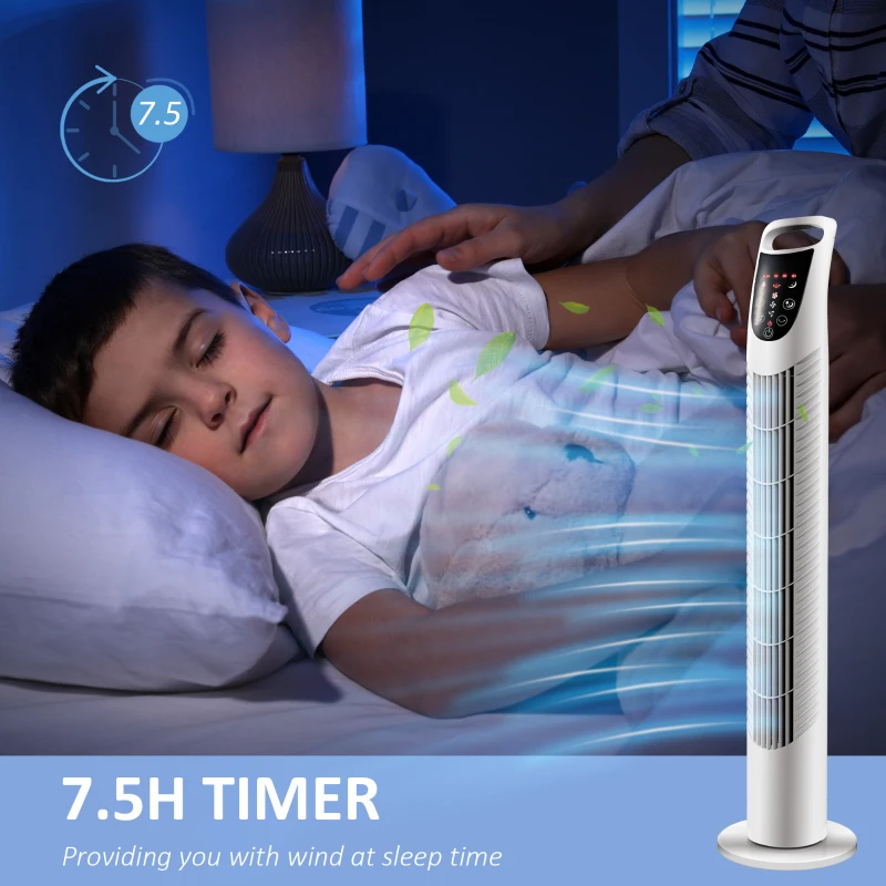 HOMCOM Wentylator wieżowy, 3 tryby, cicha praca, timer, pilot zdalnego sterowania, 18x78,5cm, biały