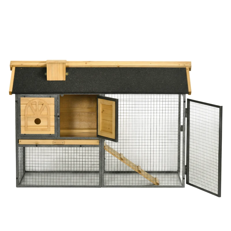 PawHut Cusca de Exterior pentru Iepuri, Cusca cu Tava Detasabila, Curte, Rampa, Casa pentru Animale Mici(m-15)