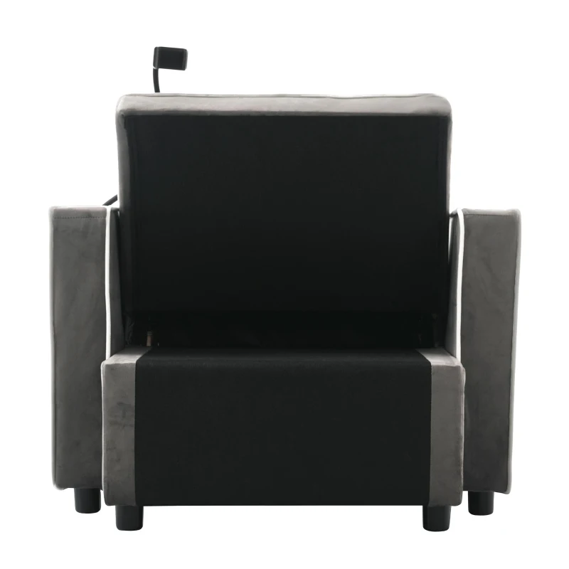 Divano letto estraibile 3-in-1, con portabicchieri e porta smartphone, rivestimento in velluto, struttura in metallo, 83x167x76 cm, Grigio scuro