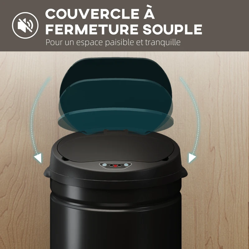 HOMCOM Poubelle cuisine automatique 30L acier inoxydable, poubelle à couvercle à fermeture en douceur, 32x30,5x51cm, noir