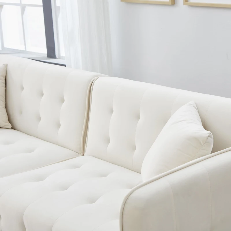 Divano-letto 2 posti, rivestimento in velluto, piedi dorati, 178x82x70 cm, Bianco