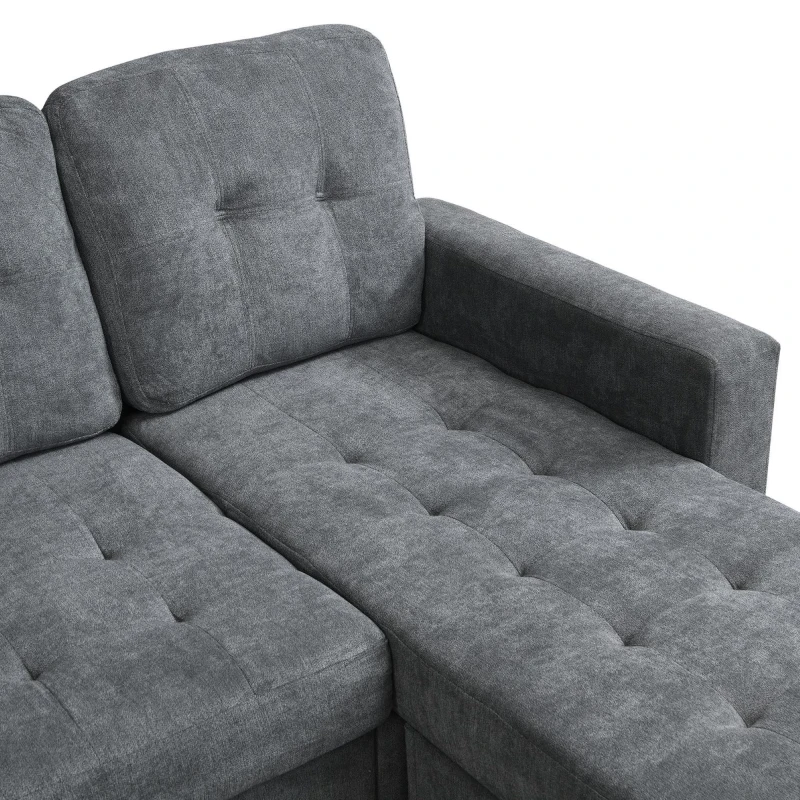 Divano a forma di L, rivestimento in chenille, LED & USB, 185x135x85 cm, Grigio