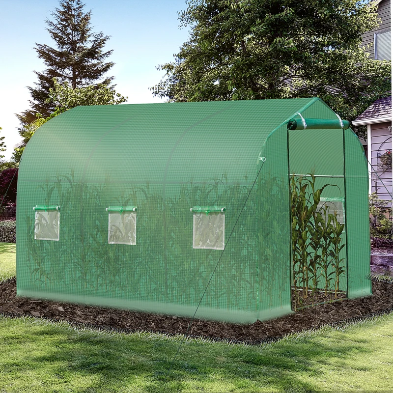Outsunny 3 x 2m Walk-in Polytunnel Greenhouse with Windows and Door, Outdoor Plant Shelter for Garden, Backyard
