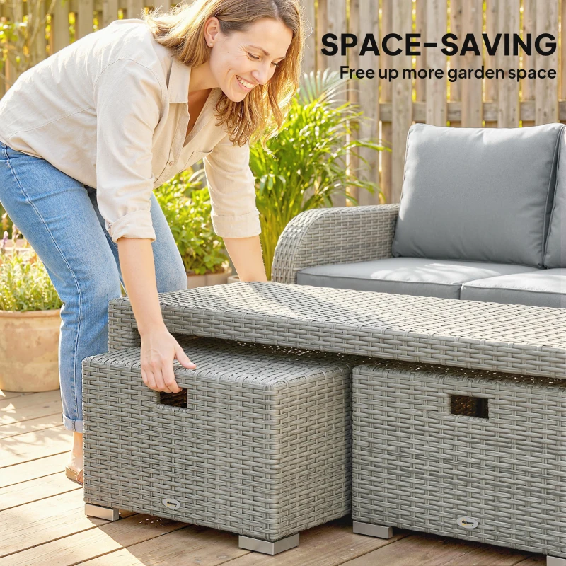 Outsunny Six-piece Rattan Garden Furniture Set with Reclining Armchairs - Dark Grey