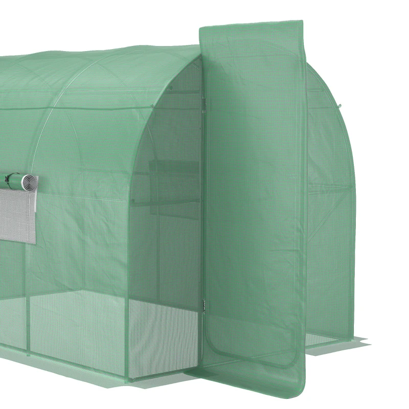 Outsunny Walk-In Polytunnel Greenhouse Plant Gardening Poly Tunnel Hot House with Door and Mesh Windows, 3x2x2 m, Green