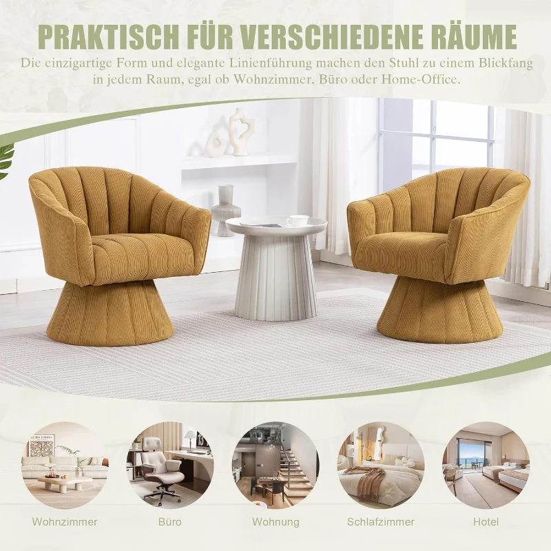 360°-Drehstuhl mit ergonomischer, umschließender Rücken- und Armlehne, 70 x 66 x 72 cm, Senfgelb