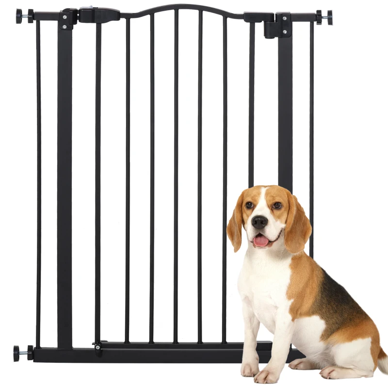 PawHut Pressure Fit Dog Gate, 94cm Tall Pet Stairs Gate, Auto Close Safety Barrier, 74-80cm Wide, with Double Locking, Black