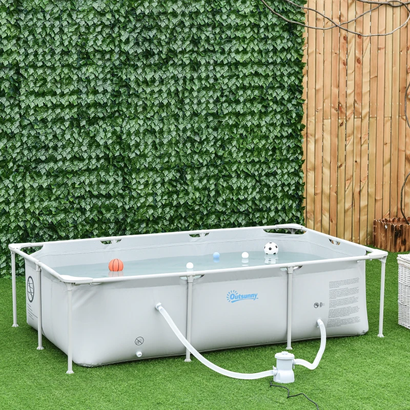 Outsunny Piscina Desmontável Tubular 252x152x65cm com Depuradora de Cartucho Piscina Retangular de Exterior para Adultos e Crianças 2.163L Cinza