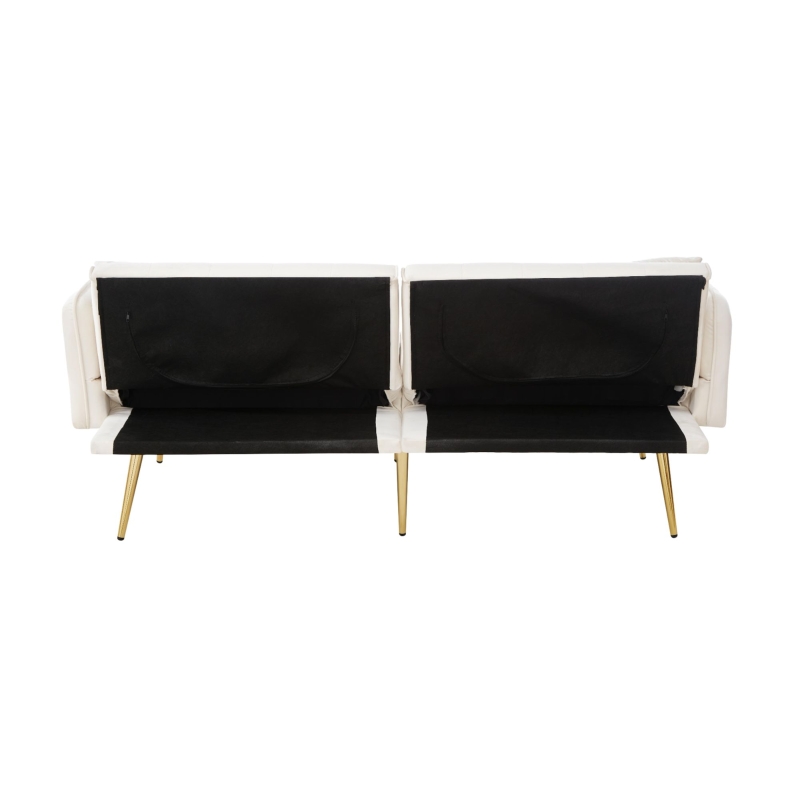Divano-letto 2 posti, rivestimento in velluto, piedi dorati, 178x82x70 cm, Bianco