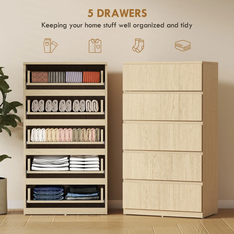 HOMCOM Chest of Drawers, 5-Drawer Storage Cabinets, Modern Dresser, Storage Drawer Unit for Bedroom