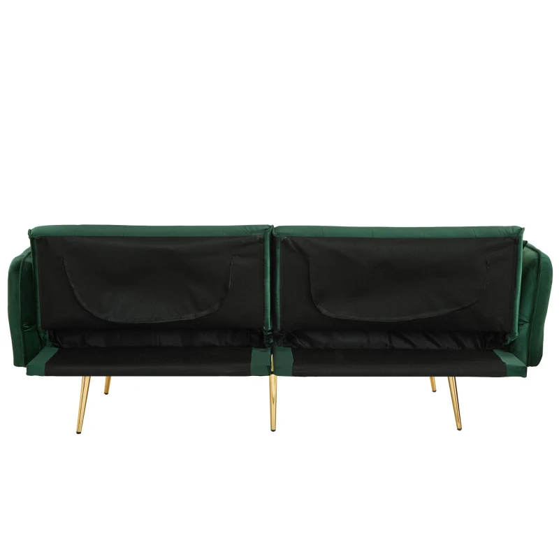 Divano-letto 2 posti, rivestimento in velluto, piedi dorati, 178x82x70 cm, Verde