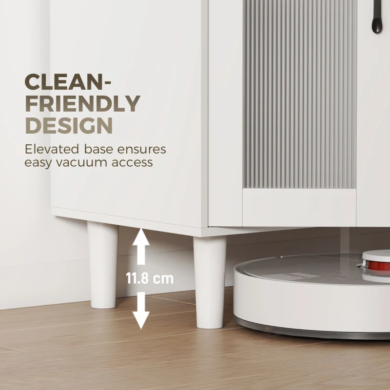 HOMCOM Sideboard Küchenschrank mit Schublade, 2 Schränken, Offenem Fach, geriffelter Acrylglastür 80 x 34 x 91 cm Weiß+Eiche