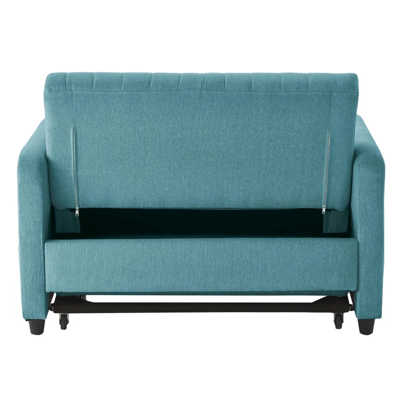 Divano pieghevole a due posti, rivestimento in cotone e lino, 114x77x82,5 cm, Blu-verde