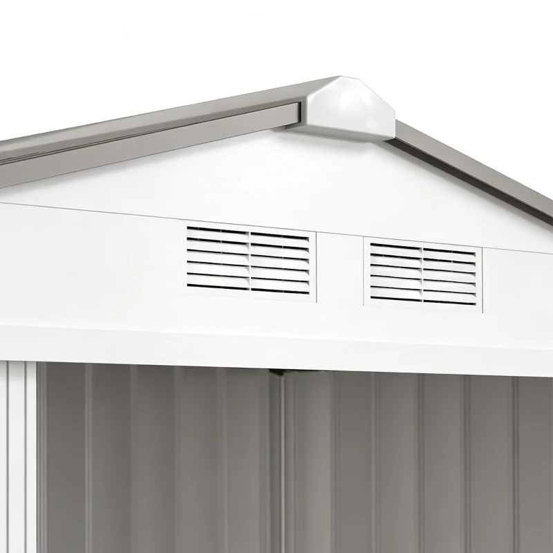 Outsunny Abrigo de Jardim 213x130x185cm Abrigo de Jardim Metálico de Exterior com 2 Portas Deslizantes e 4 Janelas Branco e Cinza