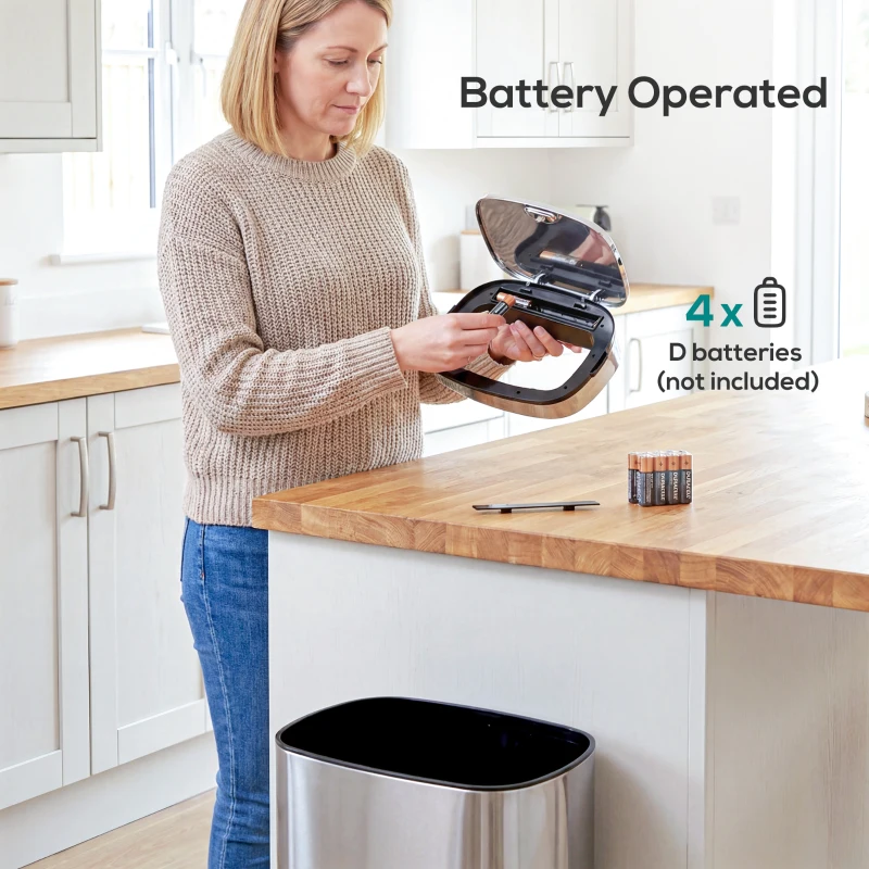 HOMCOM Kitchen Bin, 68L Stainless Steel Sensor Bin, Automatic Recycling Bins for Kitchen, Silver