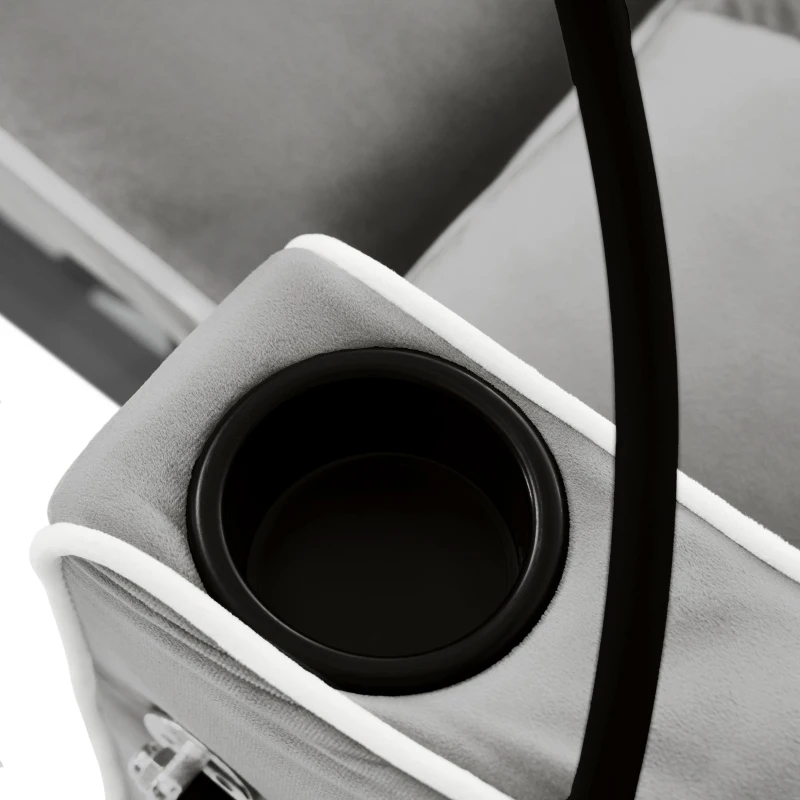 Divano letto estraibile 3-in-1, con portabicchieri e porta smartphone, rivestimento in velluto, struttura in metallo, 83x167x76 cm, Grigio e bianco