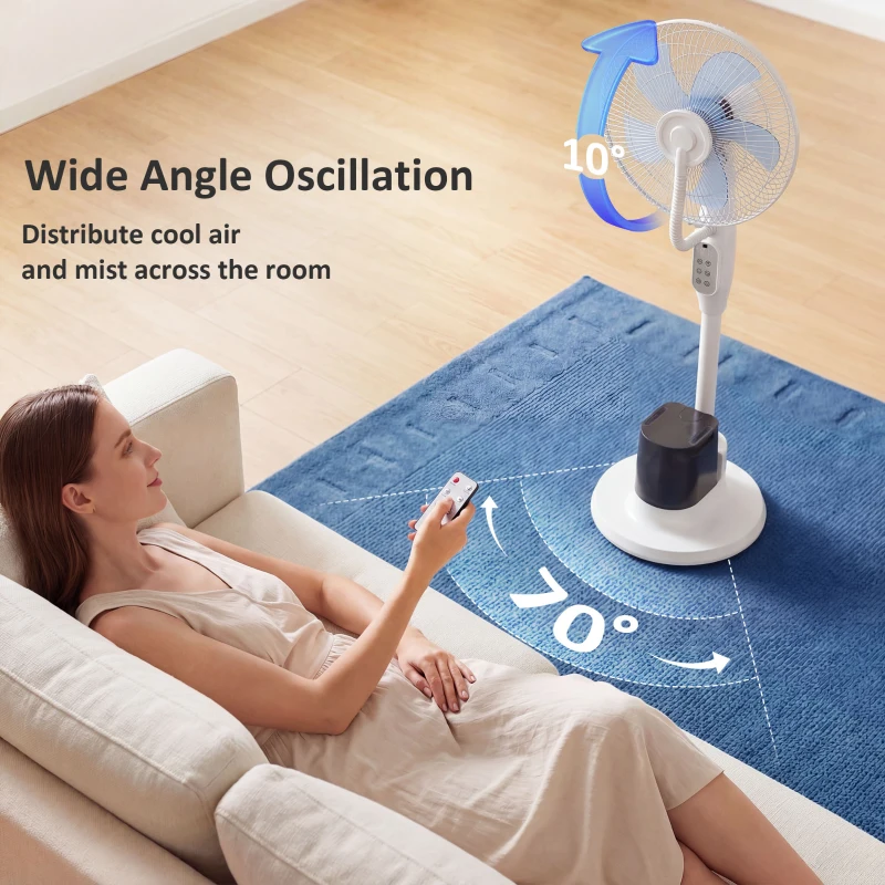 HOMCOM Wentylator stojący z mgiełką, oscylacja 70°, 3 prędkości, 3 tryby, zbiornik 3,5 l, biały