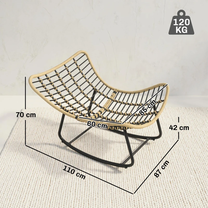 Outsunny Fauteuil à bascule de jardin pour intérieur et extérieur, rocking chair en résine tressée avec coussin moelleux, gris