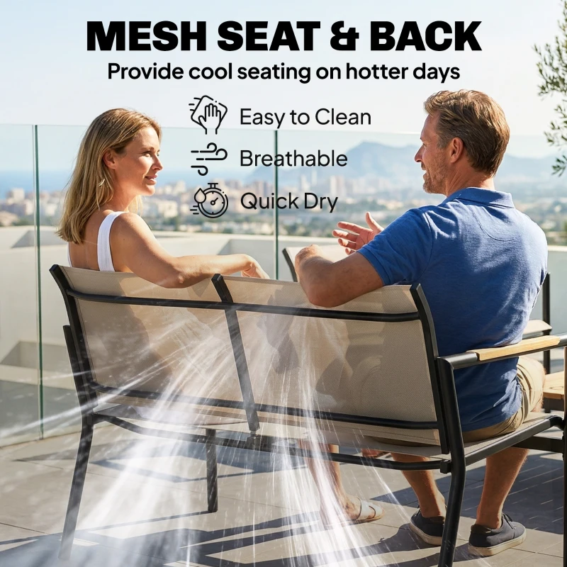 Outsunny Zestaw Mebli Ogrodowych dla 4 Osób Oddychający z 2-osobową Sofą, 2 Fotelami i Metalowym Stołem