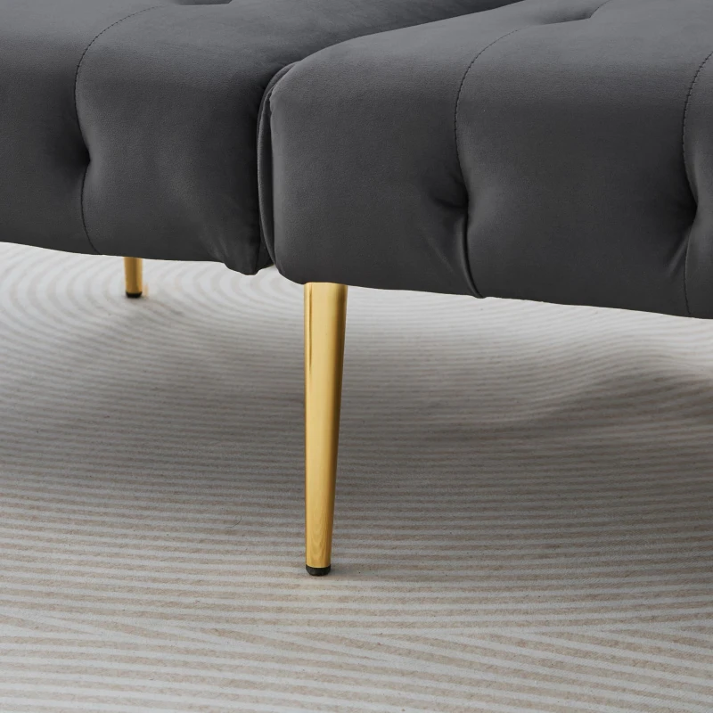 Divano-letto 2 posti, rivestimento in velluto, piedi dorati, 178x82x70 cm, Grigio