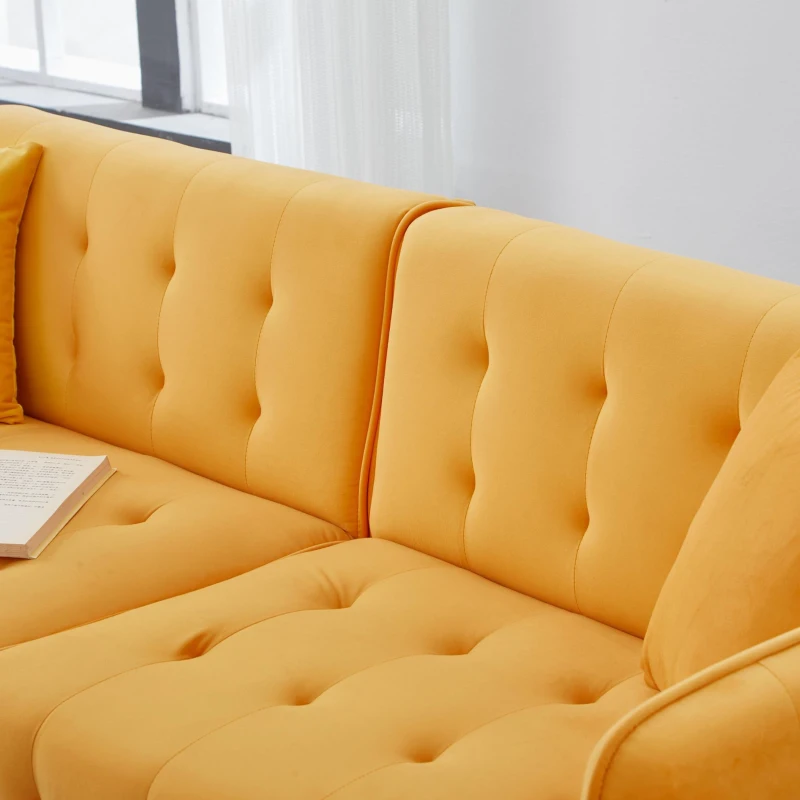 Divano-letto 2 posti, rivestimento in velluto, piedi dorati, 178x82x70 cm, Giallo