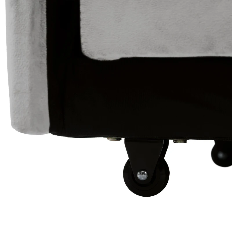 Divano letto estraibile 3-in-1, con portabicchieri e porta smartphone, rivestimento in velluto, struttura in metallo, 83x167x76 cm, Grigio e bianco