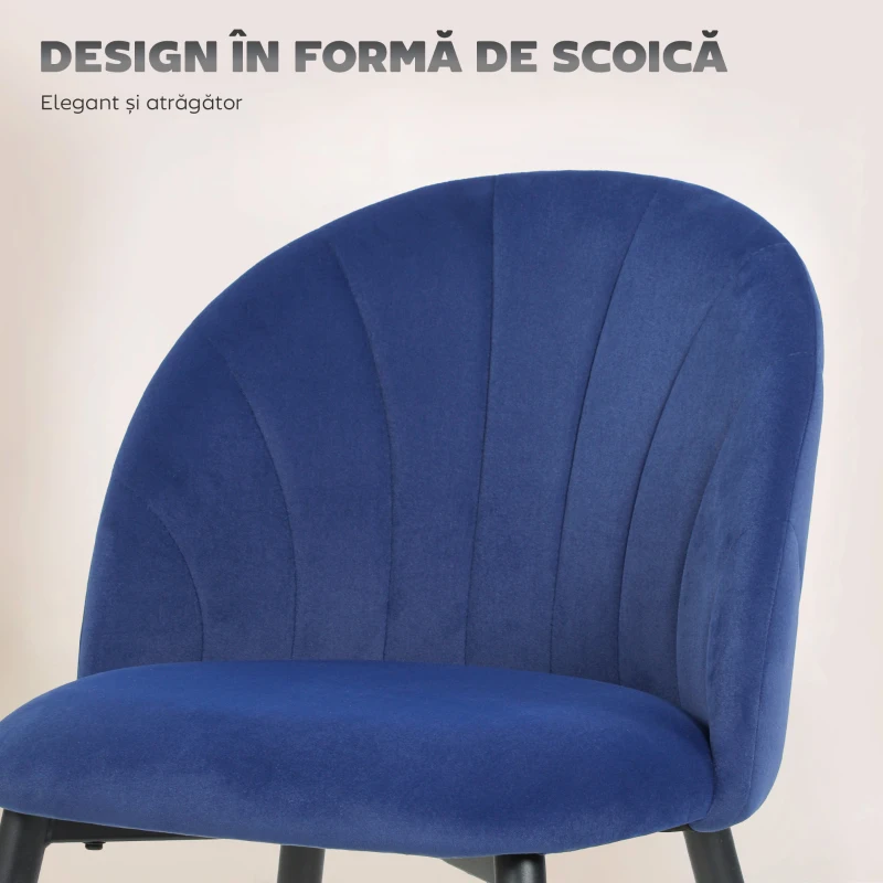HOMCOM,Scaun de Sufragerie,stil scandinav,Catifea, oțel,52cm x 55cm x 79cm,Albastru