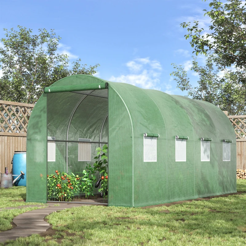 Outsunny Walk-in Polytunnel Greenhouse, Outdoor Garden Plant Shelter with Windows and Doors (4 x 2M)