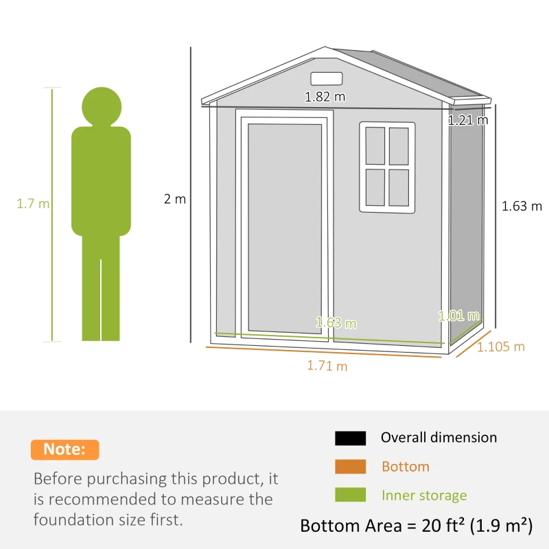 Outsunny 6 x 4ft Plastic Shed with Floor, Wood Effect Resin Garden Shed with Window, Lockable Door, Lock and Keys, Vents, All Weather Resistant for Outdoor, Patio, Lawn, Grey