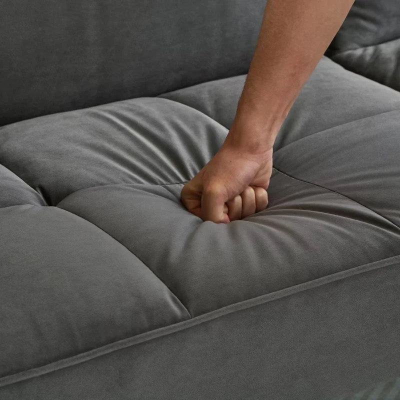 Divano-letto 2-in-1, schienali regolabili, rivestimento in velluto, gambe in legno, 176x78x76 cm, Grigio