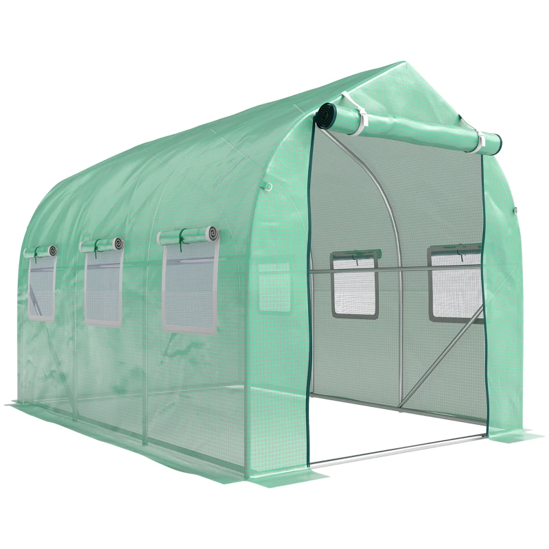 Outsunny 3 x 2m Walk-in Polytunnel Greenhouse with Windows and Door, Outdoor Plant Shelter for Garden, Backyard