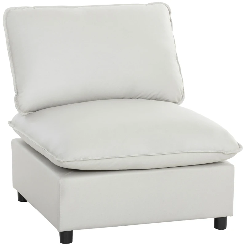 HOMCOM Akzentstuhl, Moderner Leathaire-Stuhl mit Breiter und Tiefer Sitzfläche, Dicke Polster, Einfache Montage, Grau