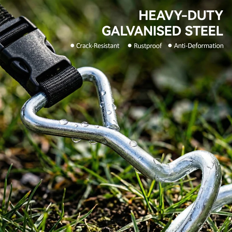 SPORTNOW Kotwy gruntowe śrubowe zestaw 4 szt. 32 cm spiralne do trampoliny z uchwytem trójkątnym, regulowane pasy, srebrny kolor