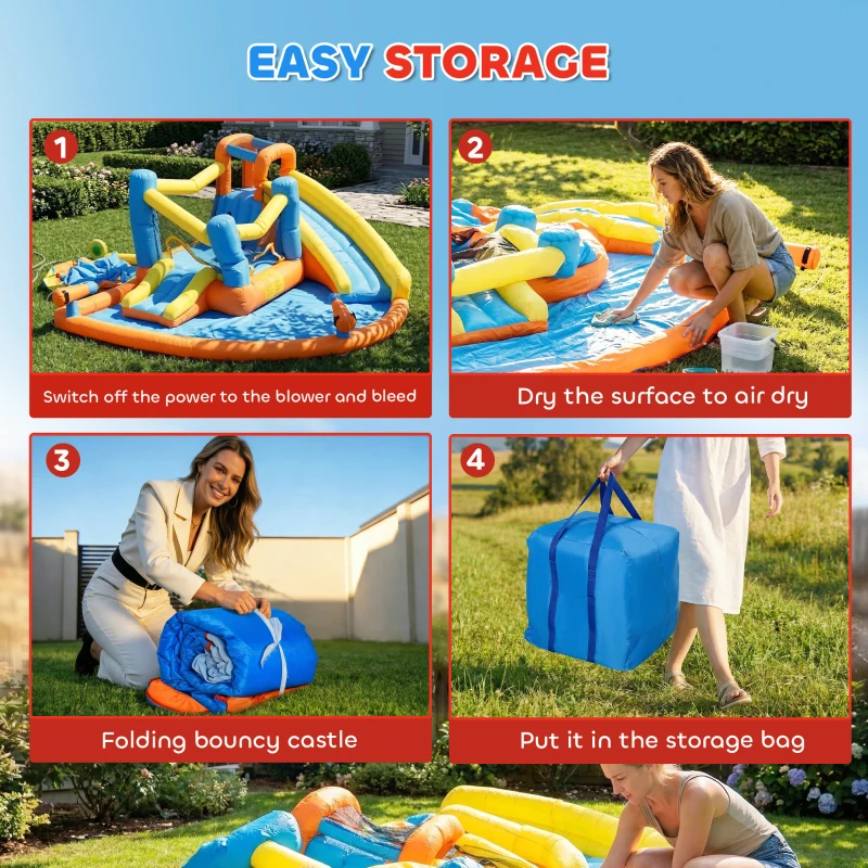 AIYAPLAY 5 in 1 Bouncy Castle for Children, Inflatable Bounce House with Dual Slides, Pool, Climbing Wall, Water Cannons, Blower