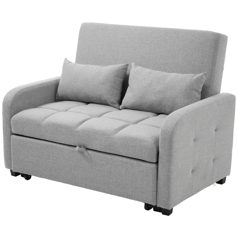 Divano-letto pieghevole multifunzionale, 2-in-1, schienale regolabile, rivestimento in cotone e lino, 127x75x94 cm, Grigio
