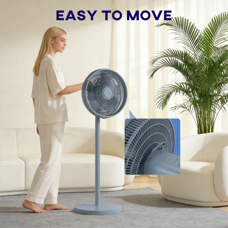HOMCOM 40 cm Standing Fan, Cooling Floor Fan with 80° Oscillating, Adjustable Tilt and Height, 4 Speed, Remote Control, Grey