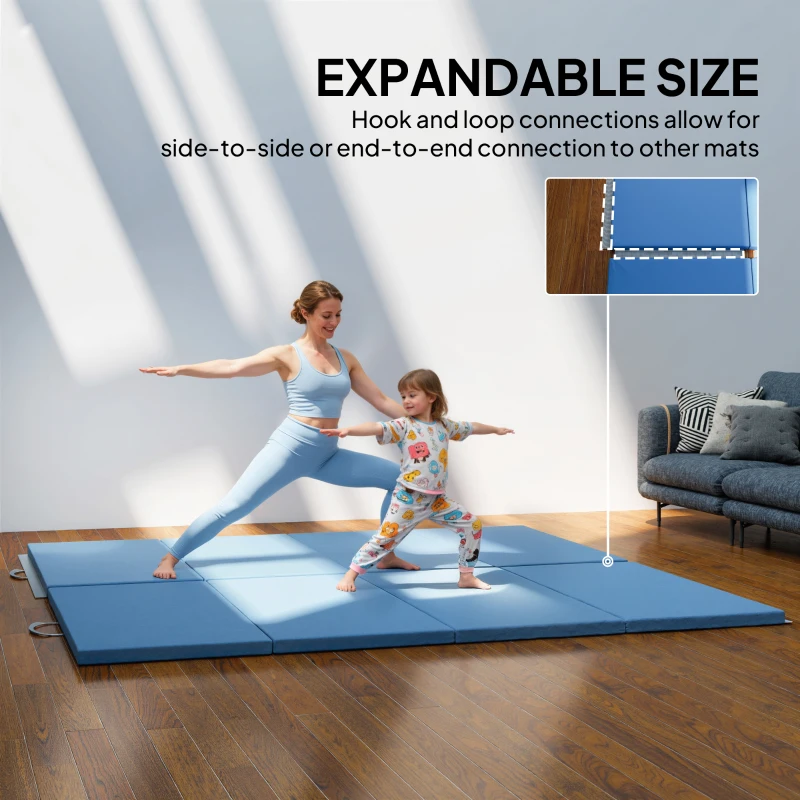 HOMCOM Mata treningowa, składana mata fitness, mata sportowa z uchwytami do jogi, MMA, fitnessu, pilatesu, 240 x 120 x 5 cm, jasnoniebieska