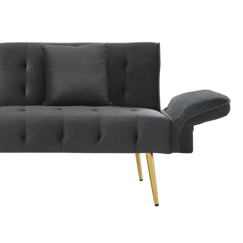 Divano-letto 2 posti, rivestimento in velluto, piedi dorati, 178x82x70 cm, Grigio